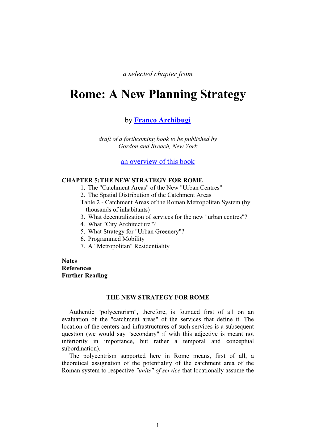 Rome: a New Planning Strategy