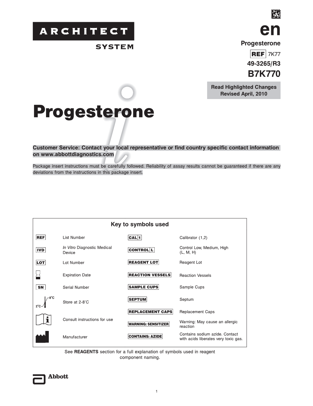 Progesterone 7K77 49-3265/R3 B7K770 Read Highlighted Changes Revised April, 2010 Progesterone