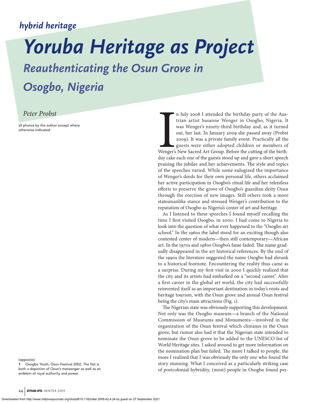 Yoruba Heritage As Project Reauthenticating the Osun Grove in Osogbo, Nigeria