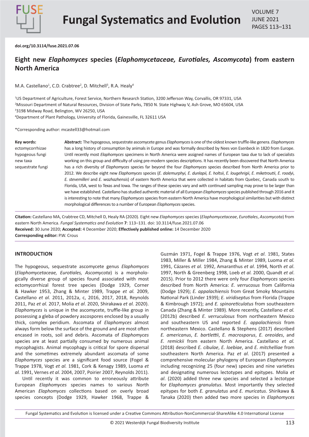 Eight New Elaphomyces Species (Elaphomycetaceae, Eurotiales, Ascomycota) from Eastern North America