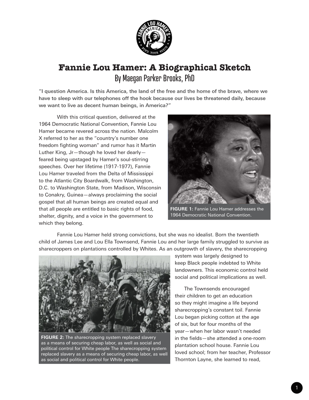 Biographical Sketch of Fannie Lou Hamer