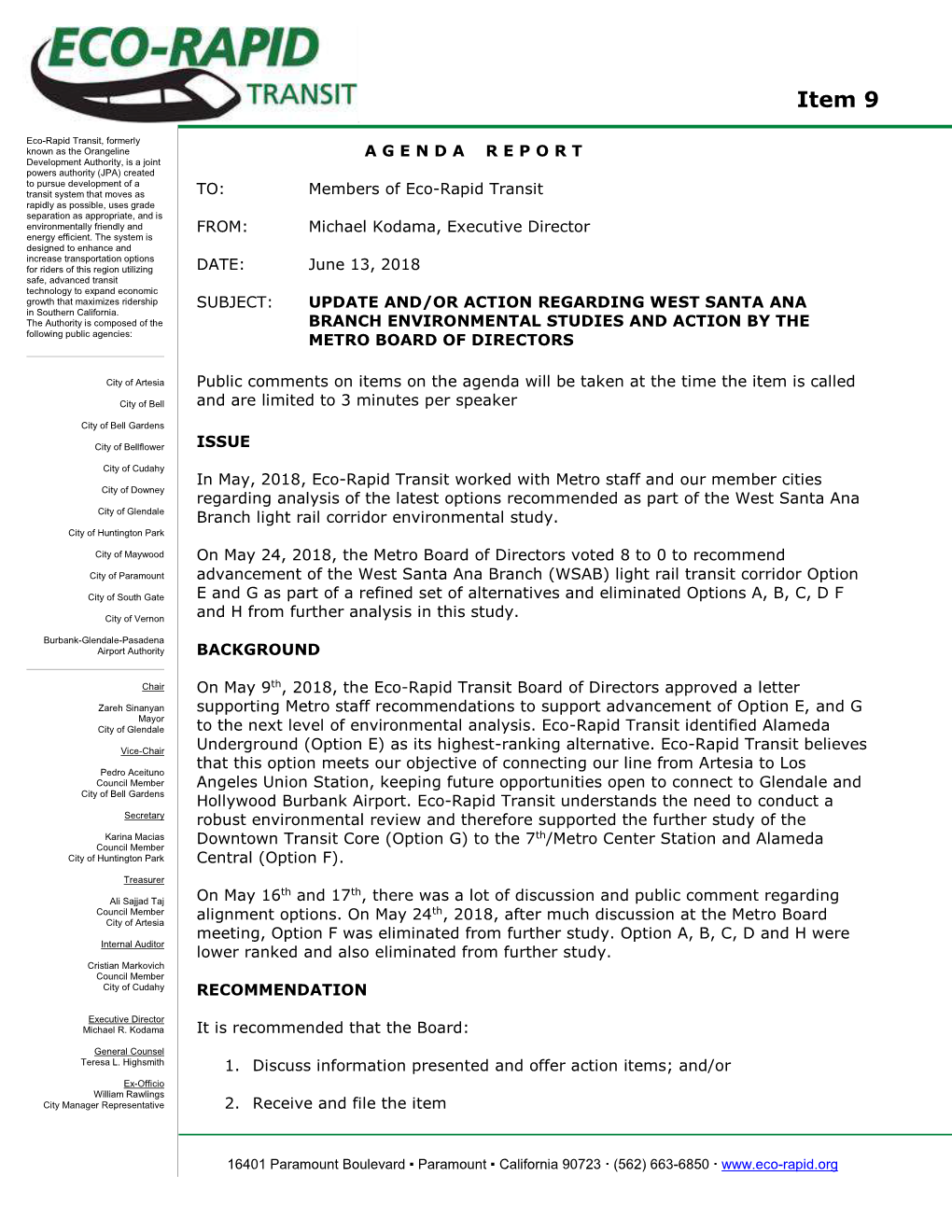 West Santa Ana Branch Transit Corridor Planning and Programming - May 16, 2018 File 2018-0072 Construction - May 17, 2018