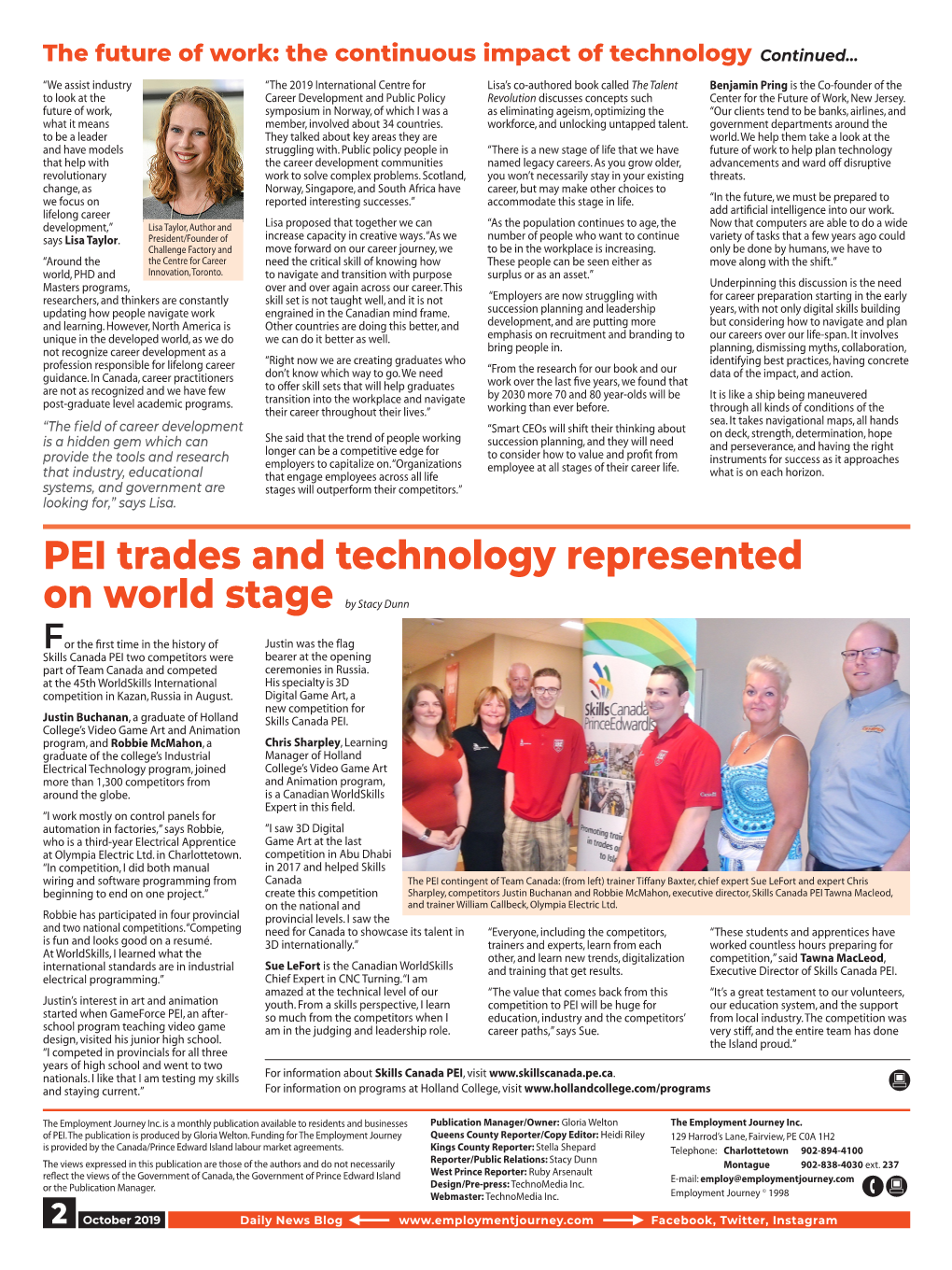 PEI Trades and Technology Represented on World Stage by Stacy Dunn