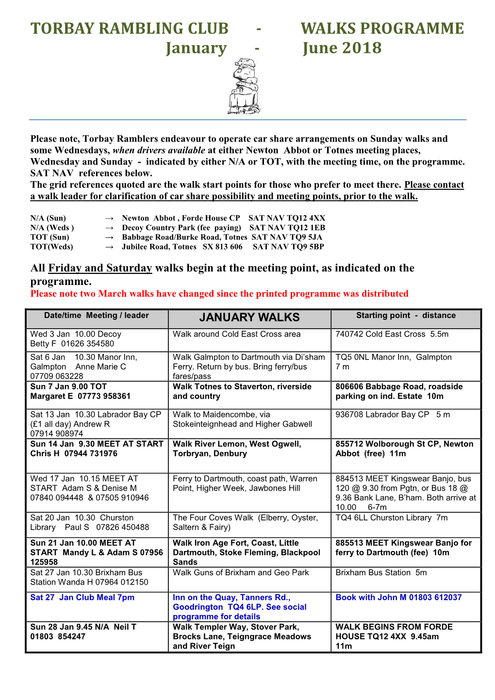 WALKS PROGRAMME January - June 2018