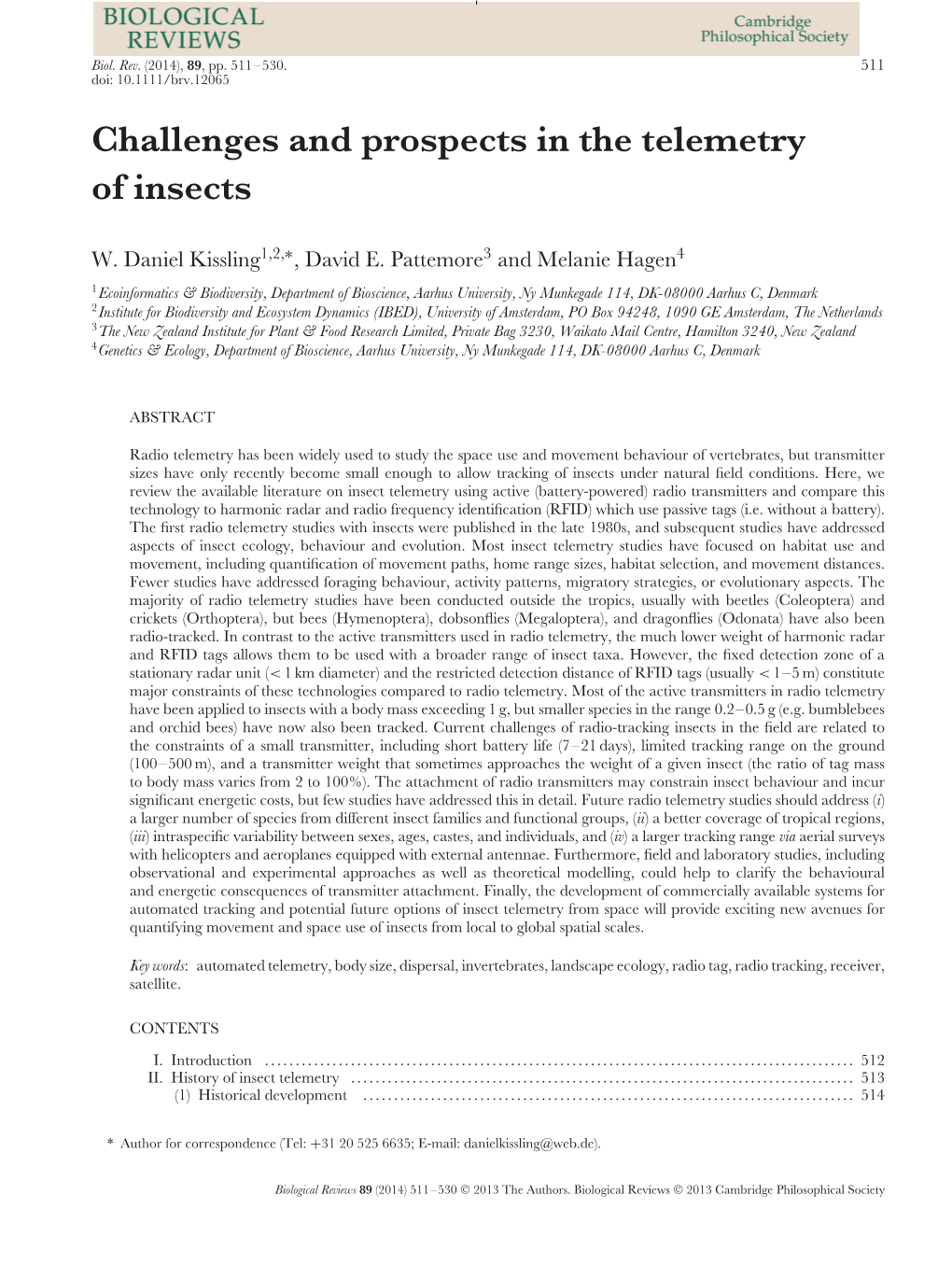Challenges and Prospects in the Telemetry of Insects