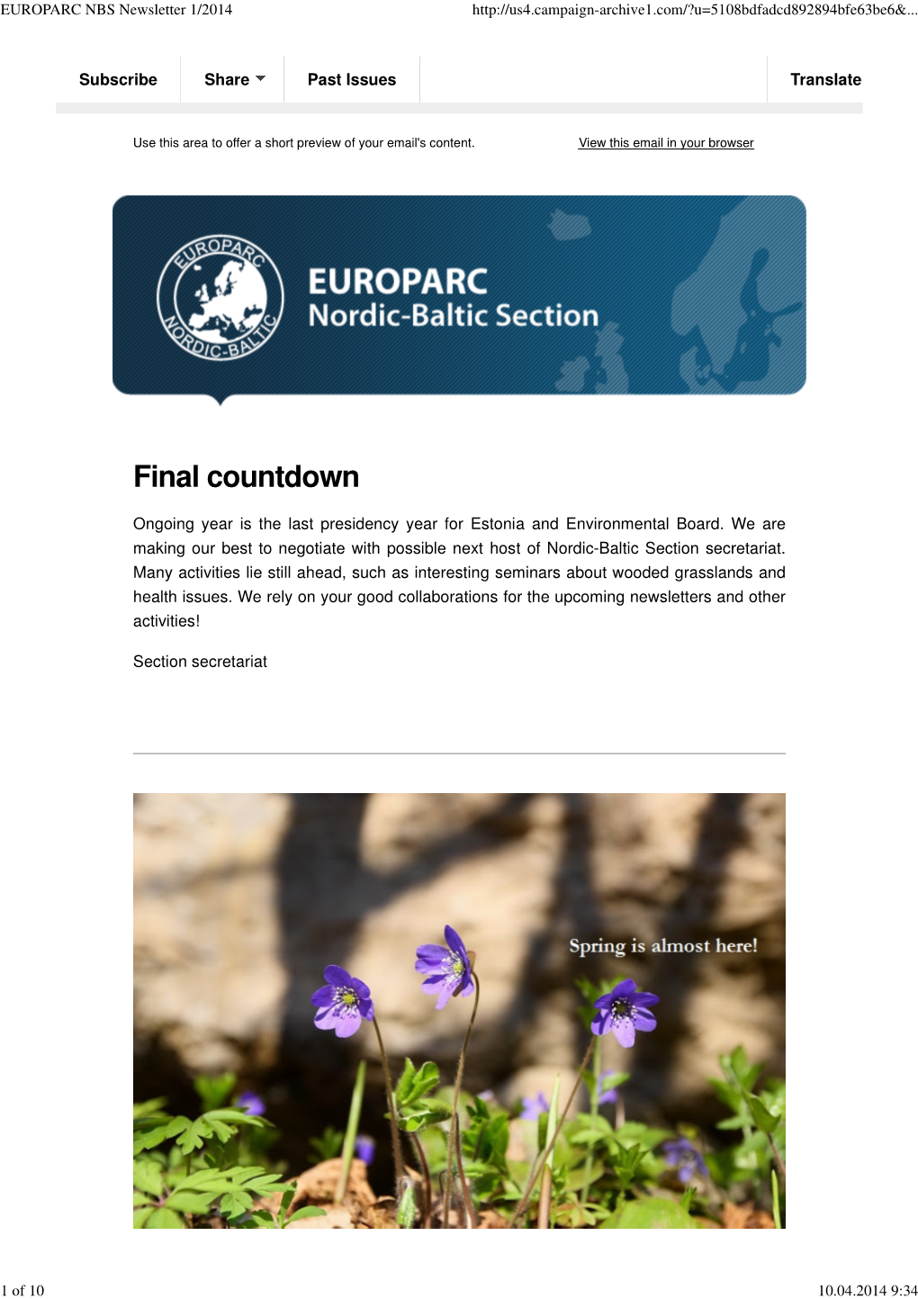 EUROPARC NBS Newsletter 1/2014