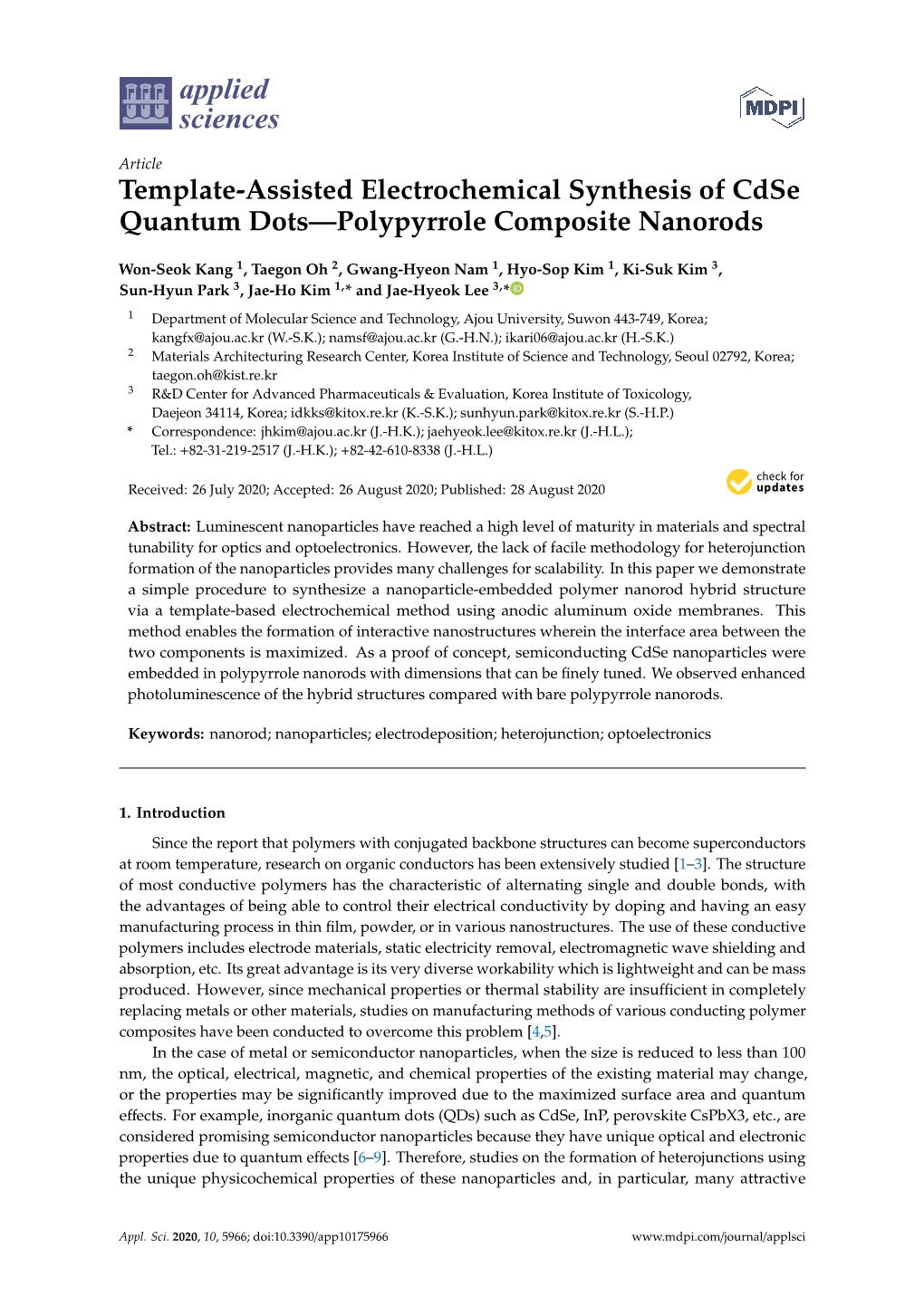 Template-Assisted Electrochemical Synthesis of Cdse Quantum Dots—Polypyrrole Composite Nanorods