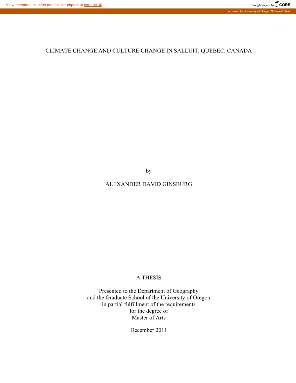 Climate Change and Culture Change in Salluit, Quebec, Canada