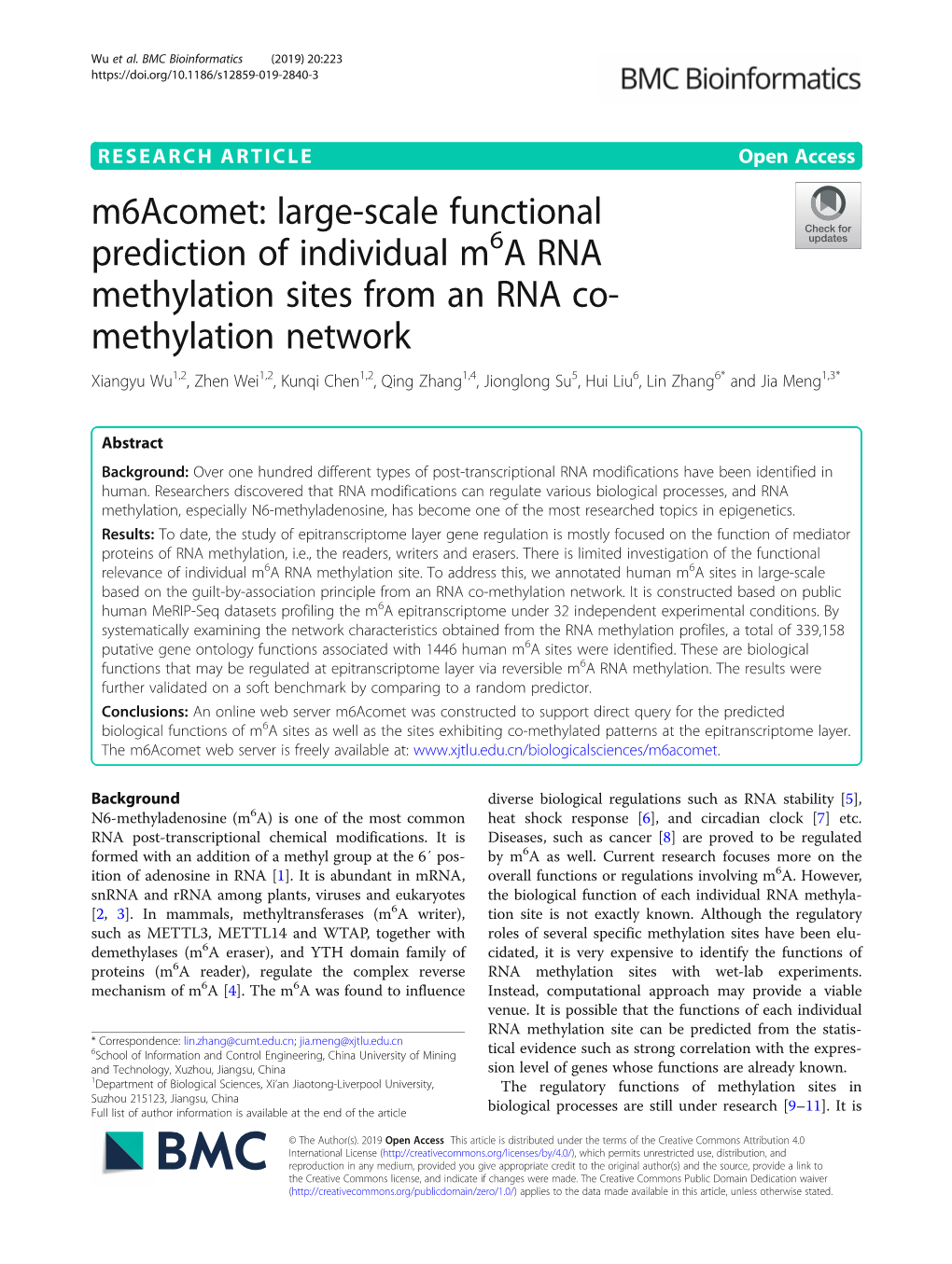 Large-Scale Functional Prediction of Individual M6a RNA Methylation Sites from an RNA Co-Methylation Network