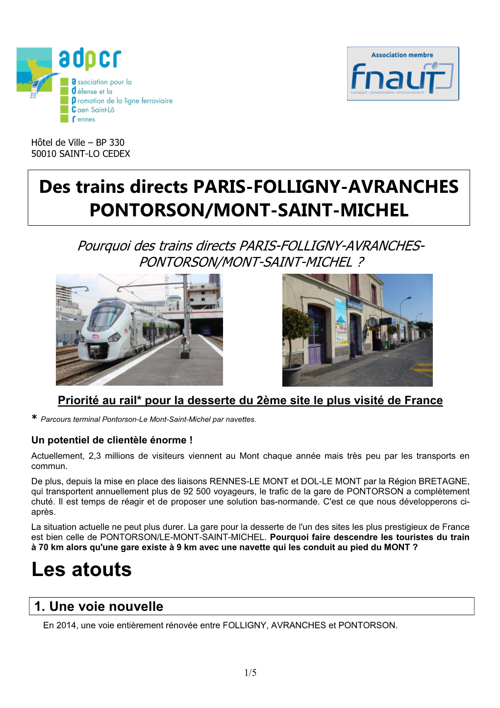 ADPCR-Projet Paris-Pontorson-Mt-St-Michel