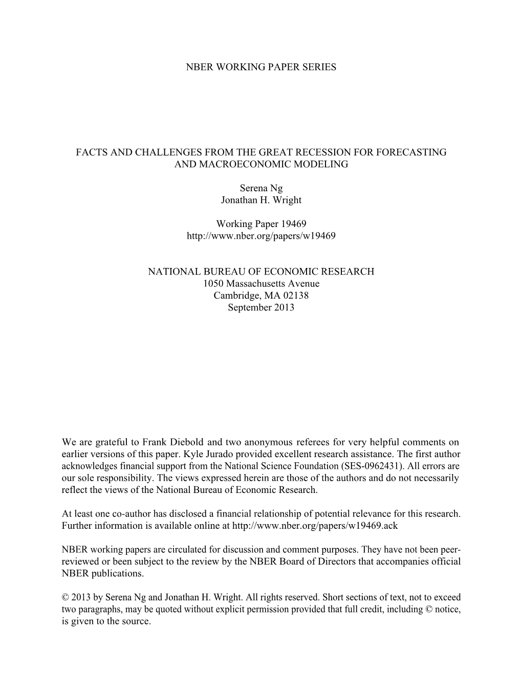 Facts and Challenges from the Great Recession for Forecasting and Macroeconomic Modeling