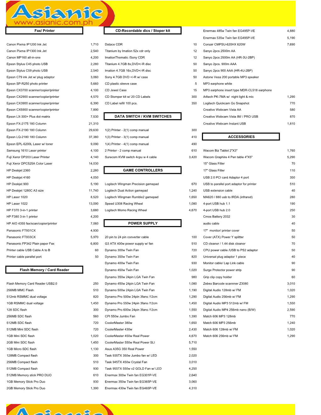 Asianic Pricelist 04-16-07