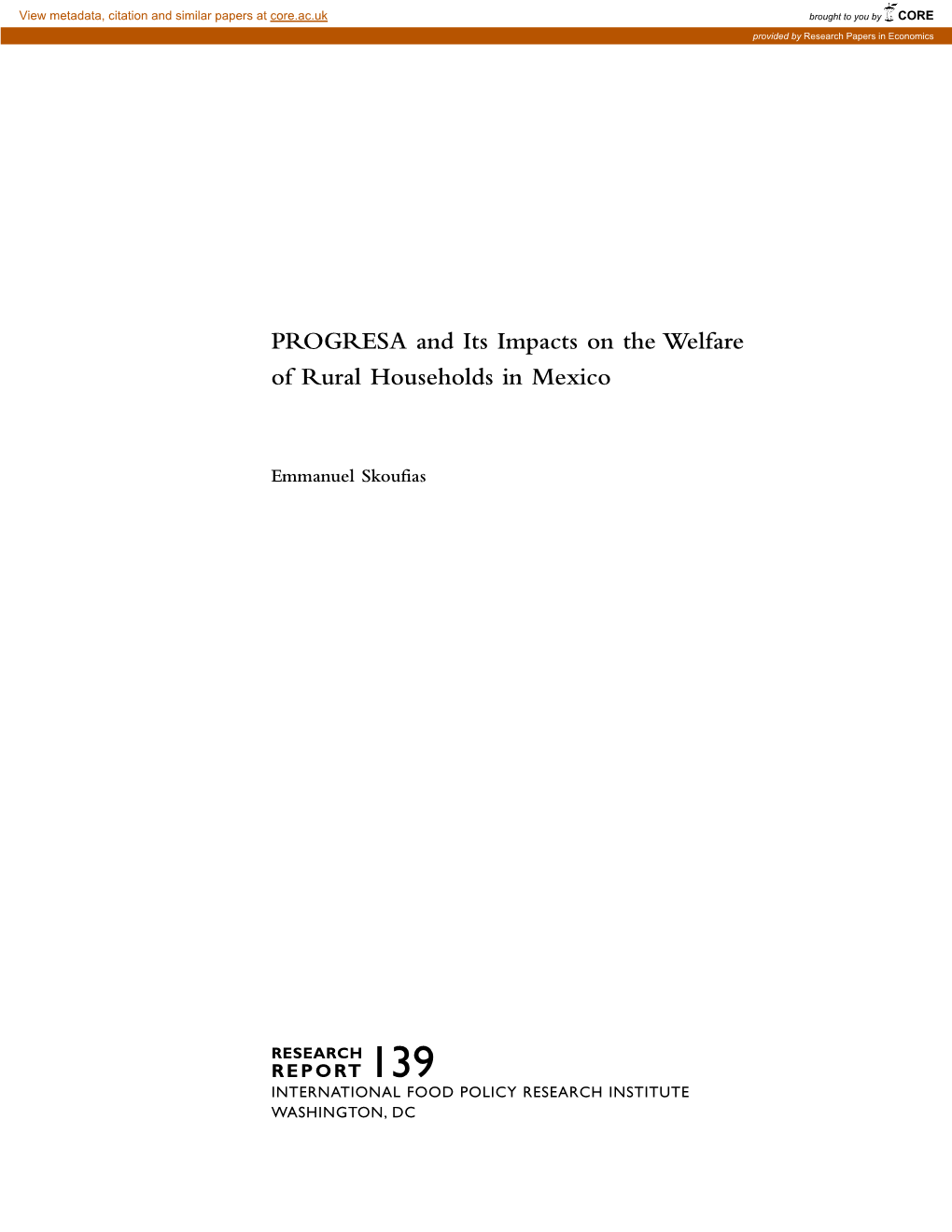 PROGRESA and Its Impacts on the Welfare of Rural Households in Mexico