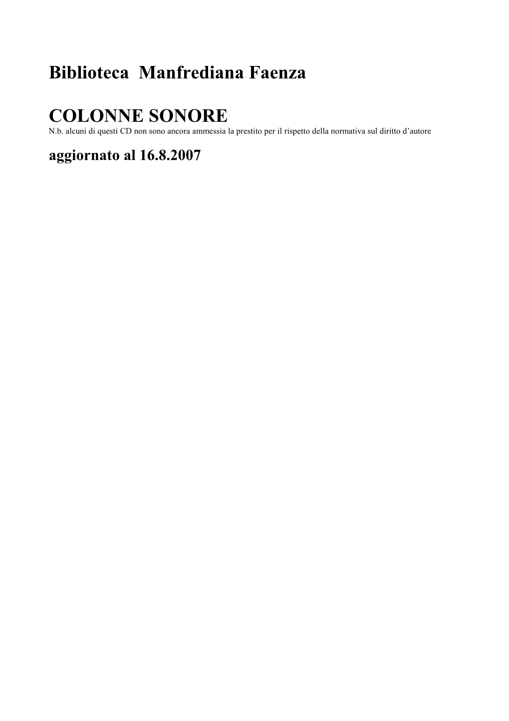 Elenco Colonne Sonore