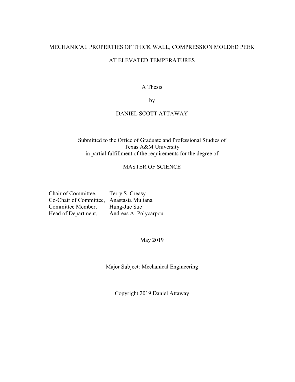 Mechanical Properties of Thick Wall, Compression Molded Peek