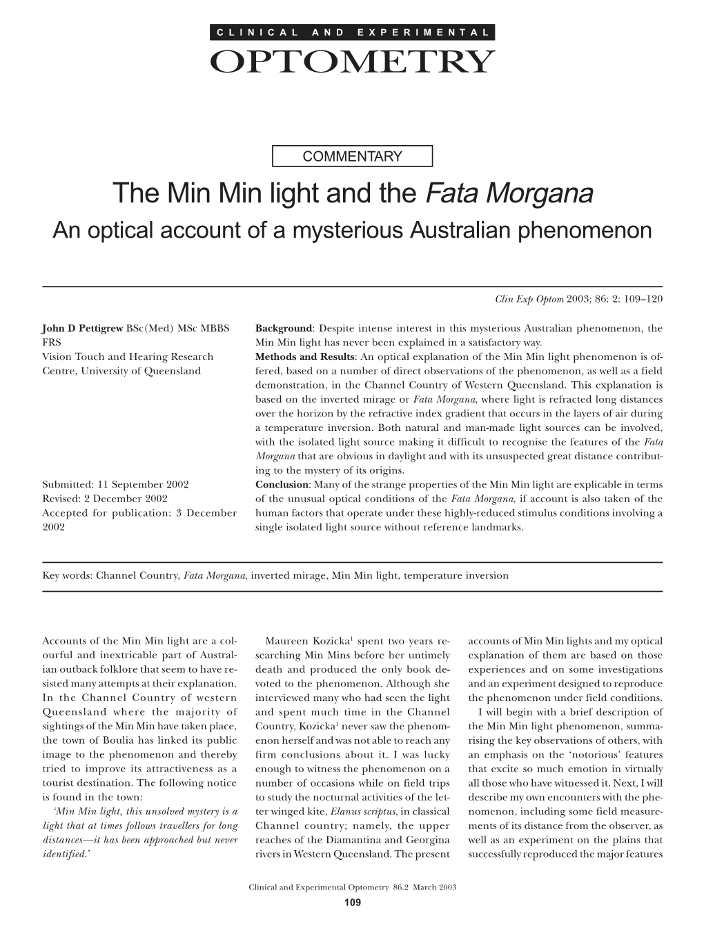 The Min Min Light and the Fata Morgana Pettigrew