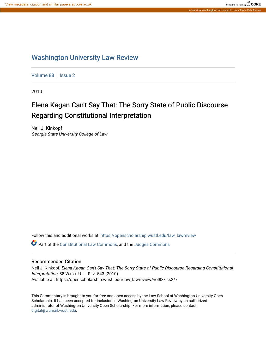 Elena Kagan Can't Say That: the Sorry State of Public Discourse Regarding Constitutional Interpretation