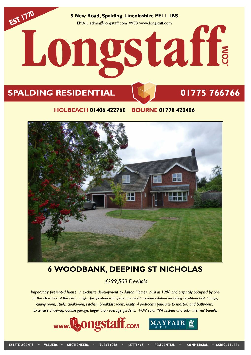 6 WOODBANK, DEEPING ST NICHOLAS £299,500 Freehold