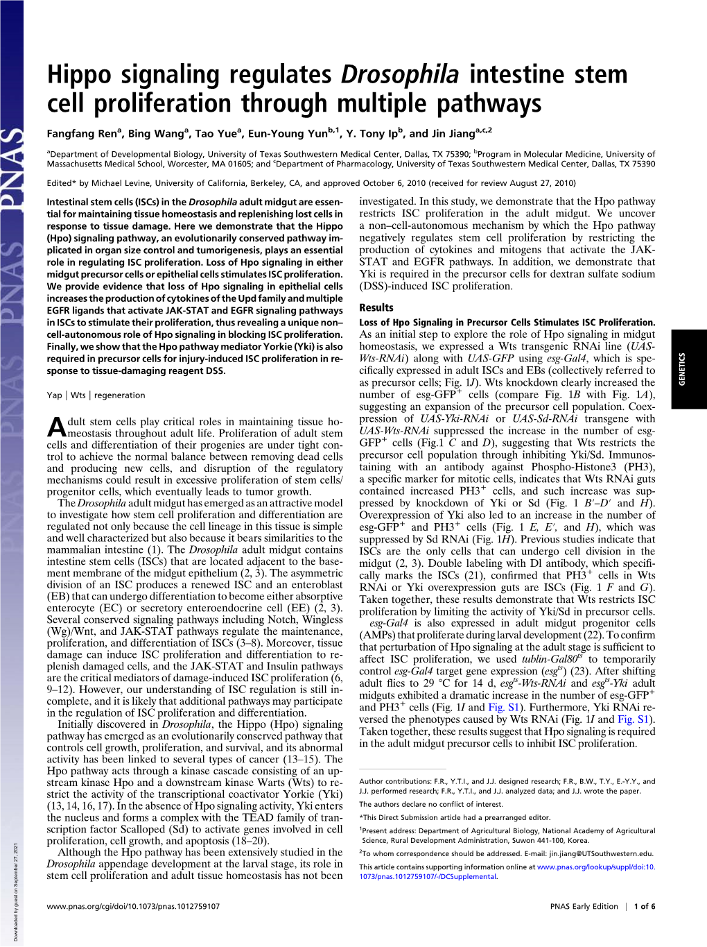 Hippo Signaling Regulates Drosophila Intestine Stem Cell Proliferation Through Multiple Pathways