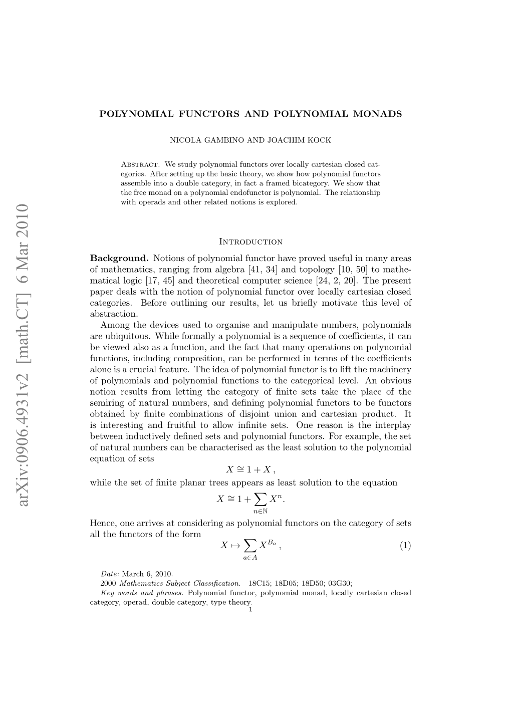 Arxiv:0906.4931V2 [Math.CT] 6 Mar 2010