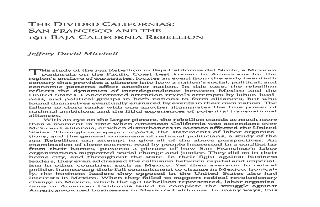 SAN Francisco and the 1911 BAJA CALIFORNIA REBELLION