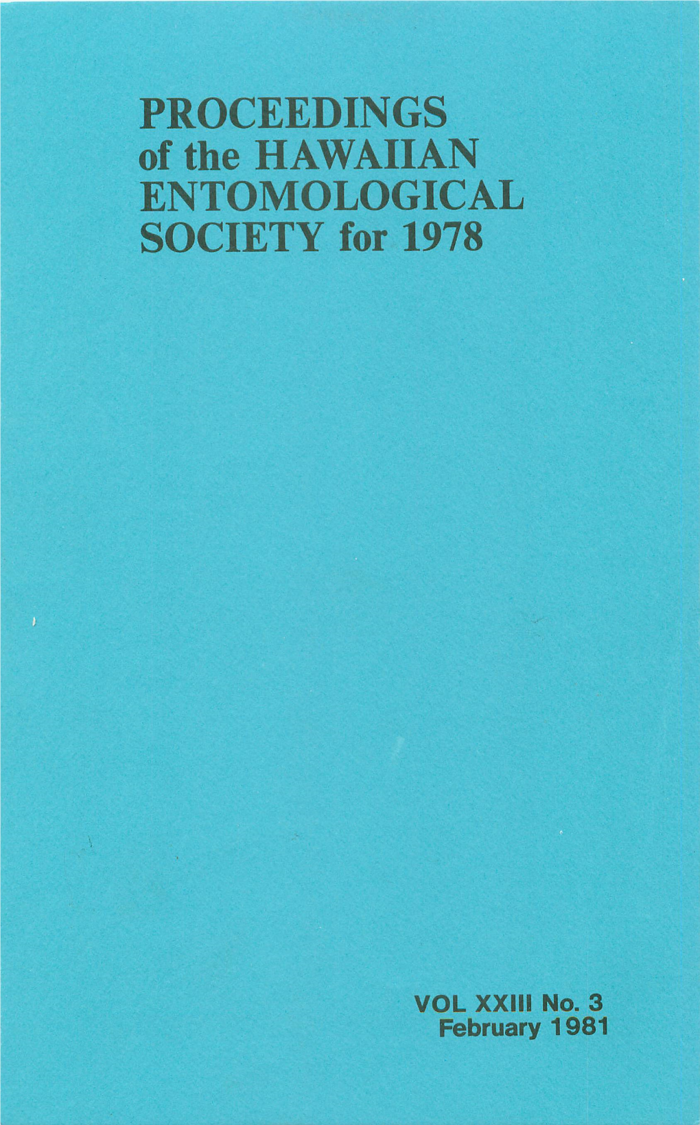 PROCEEDINGS of the HAWAIIAN ENTOMOLOGICAL SOCIETY for 1978