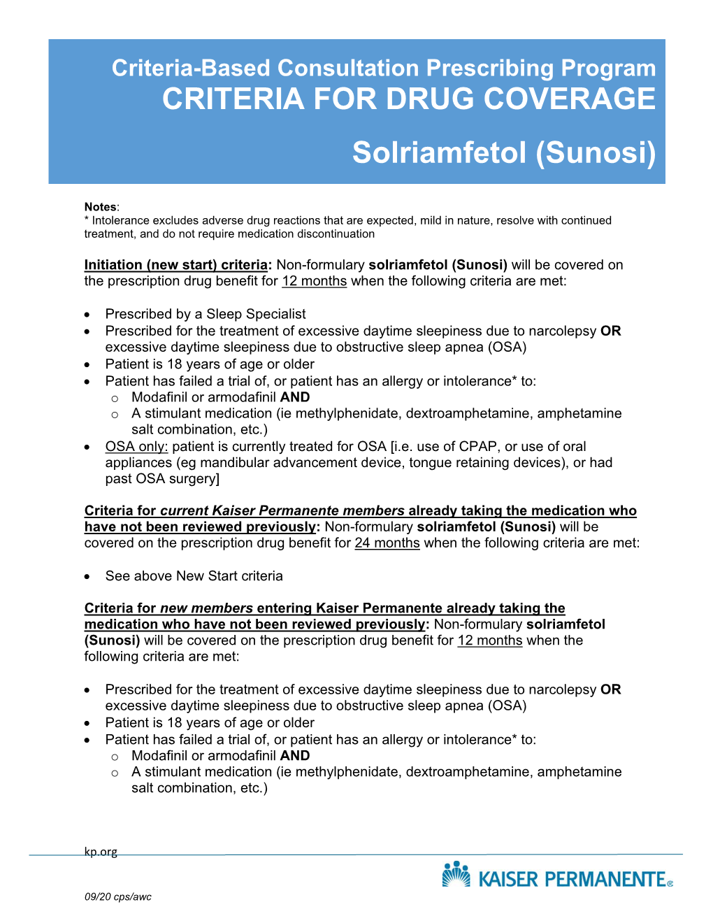 CRITERIA for DRUG COVERAGE Solriamfetol (Sunosi)