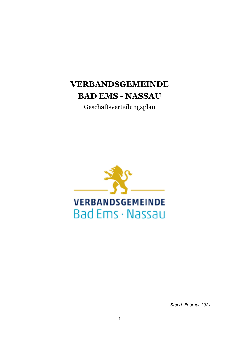 VERBANDSGEMEINDE BAD EMS - NASSAU Geschäftsverteilungsplan