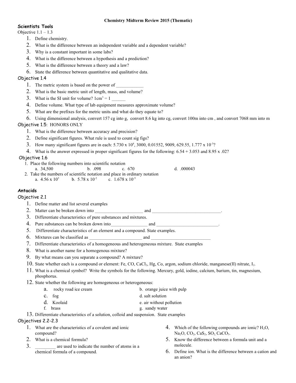 Chemistry Midterm Review 2006