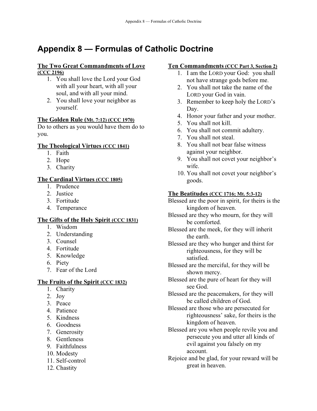 Appendix 8 — Formulas of Catholic Doctrine