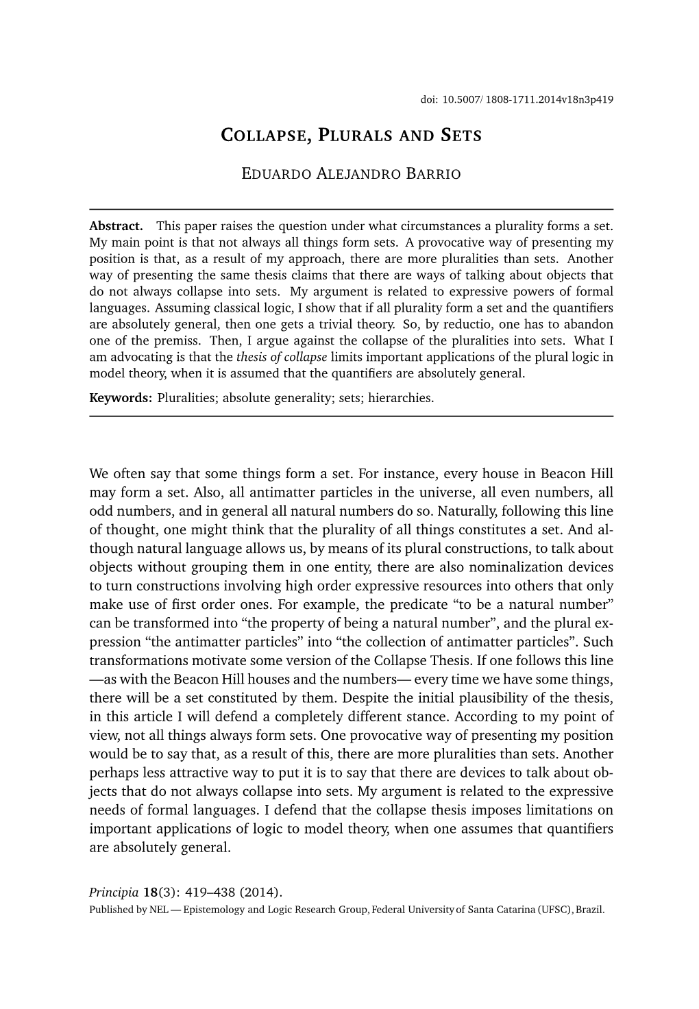 Collapse, Plurals and Sets 421