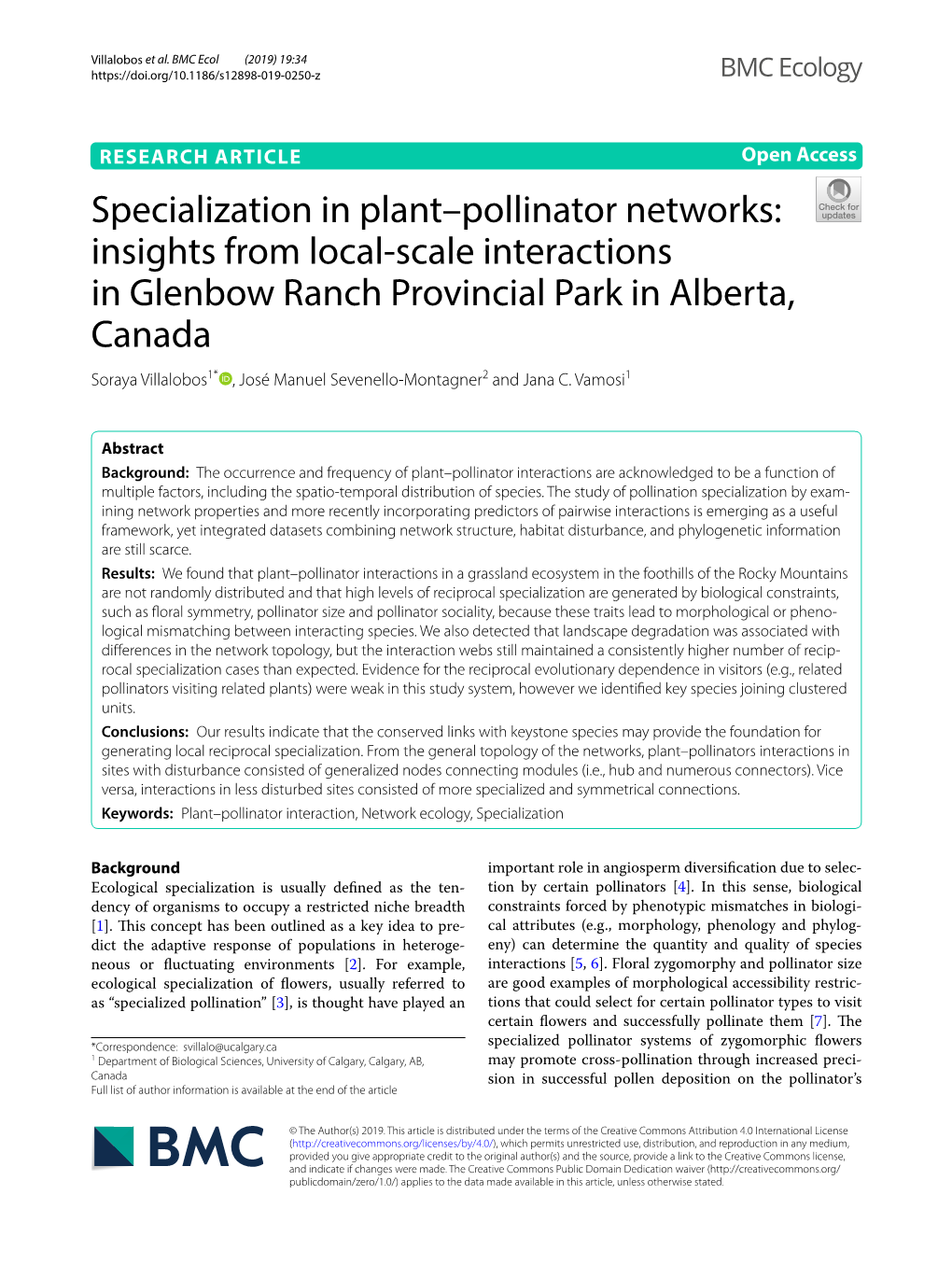 Specialization in Plant–Pollinator Networks