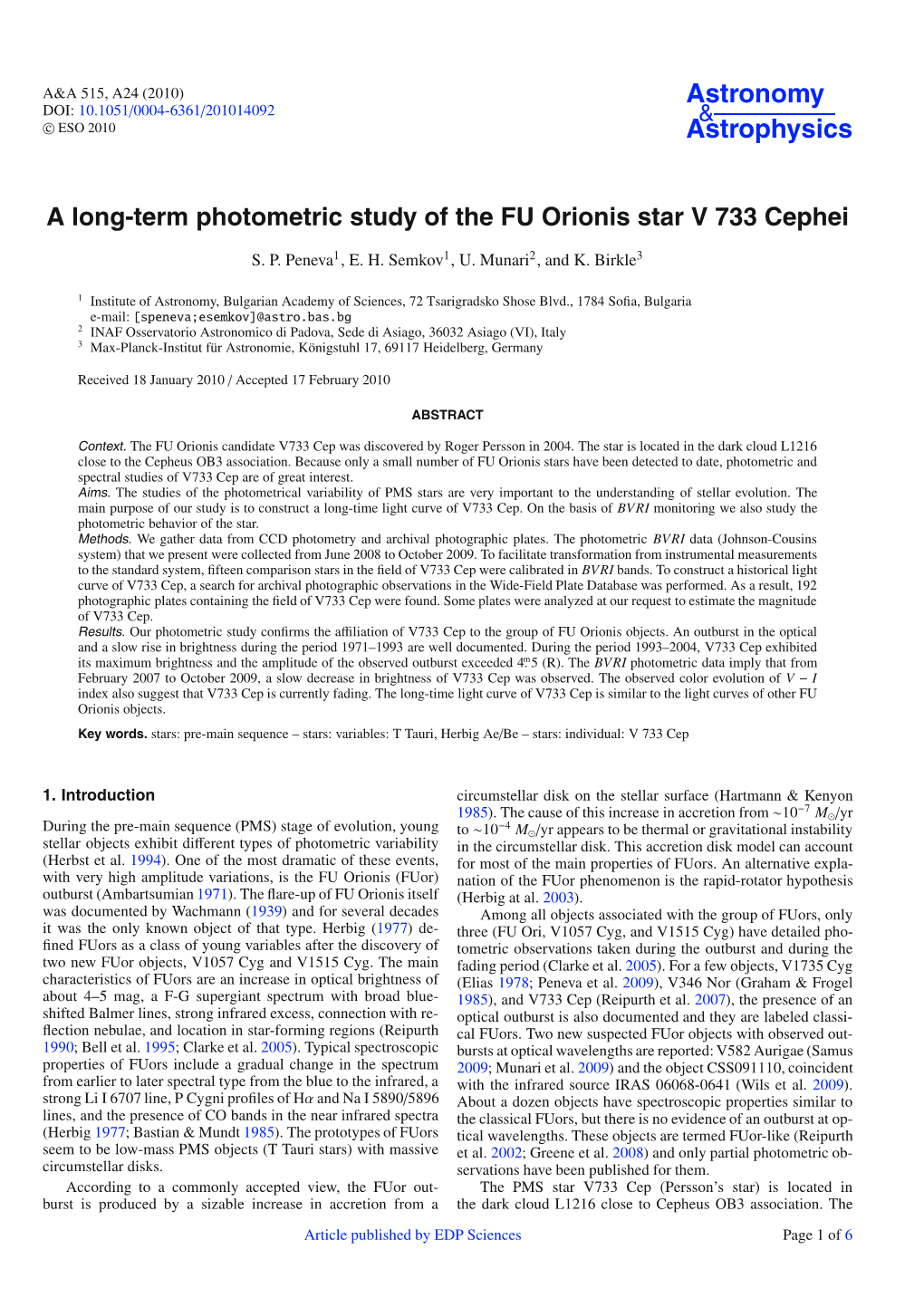 A Long-Term Photometric Study of the FU Orionis Star V 733 Cephei