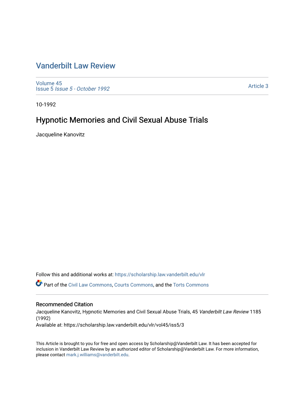 Hypnotic Memories and Civil Sexual Abuse Trials