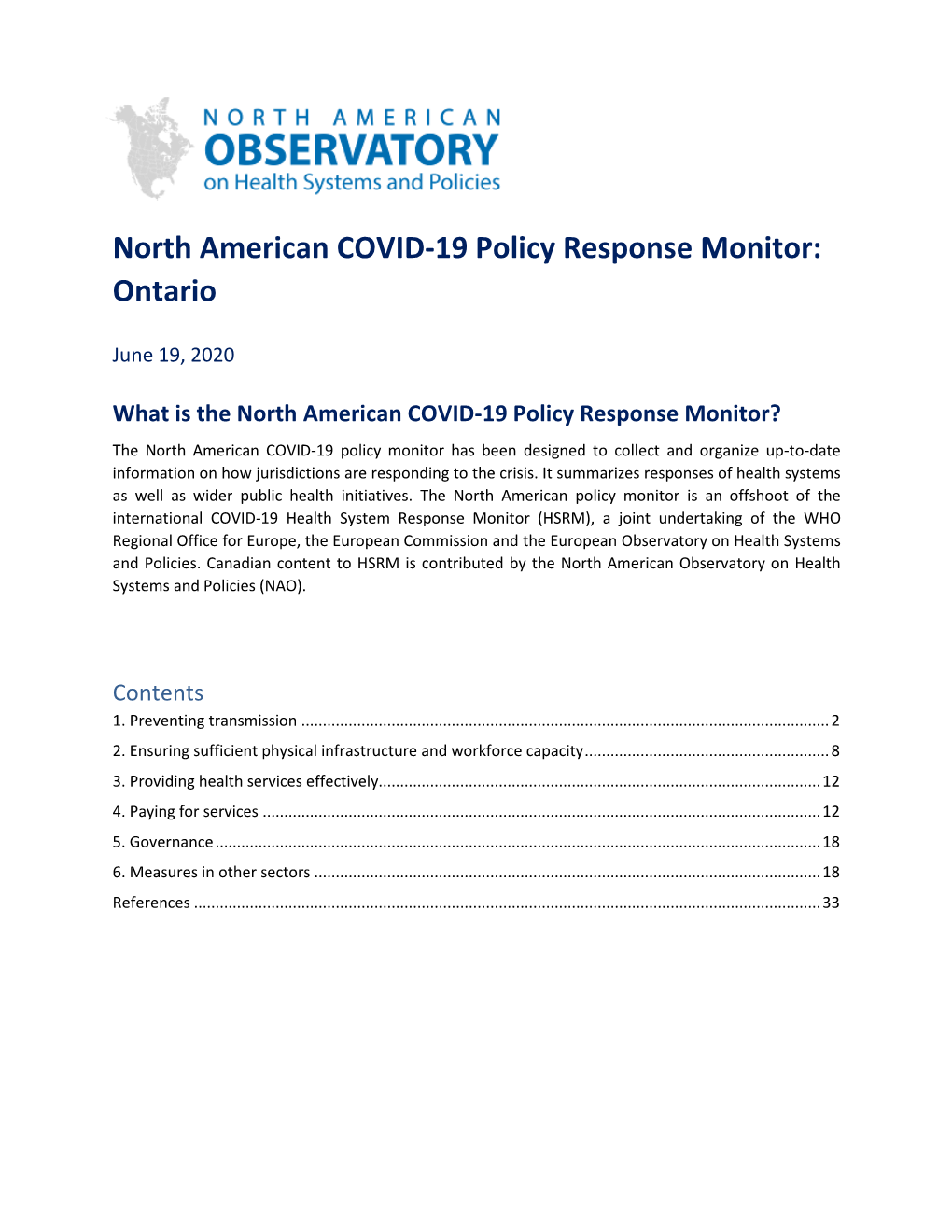 ON COVID-19 Policy Response Monitor