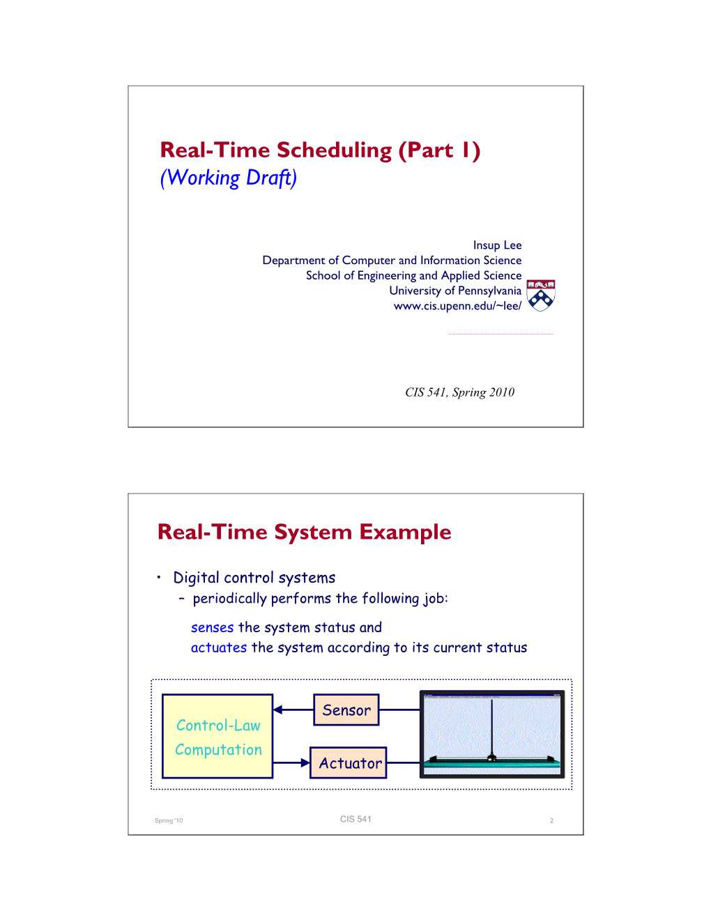 Real-Time Scheduling (Part 1) (Working Draft)