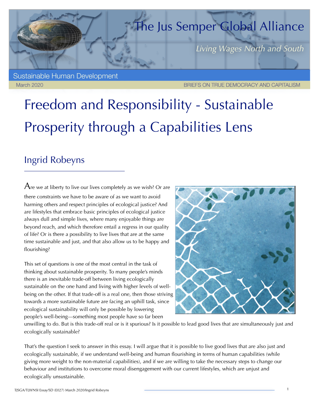 Freedom and Responsibility - Sustainable Prosperity Through a Capabilities Lens