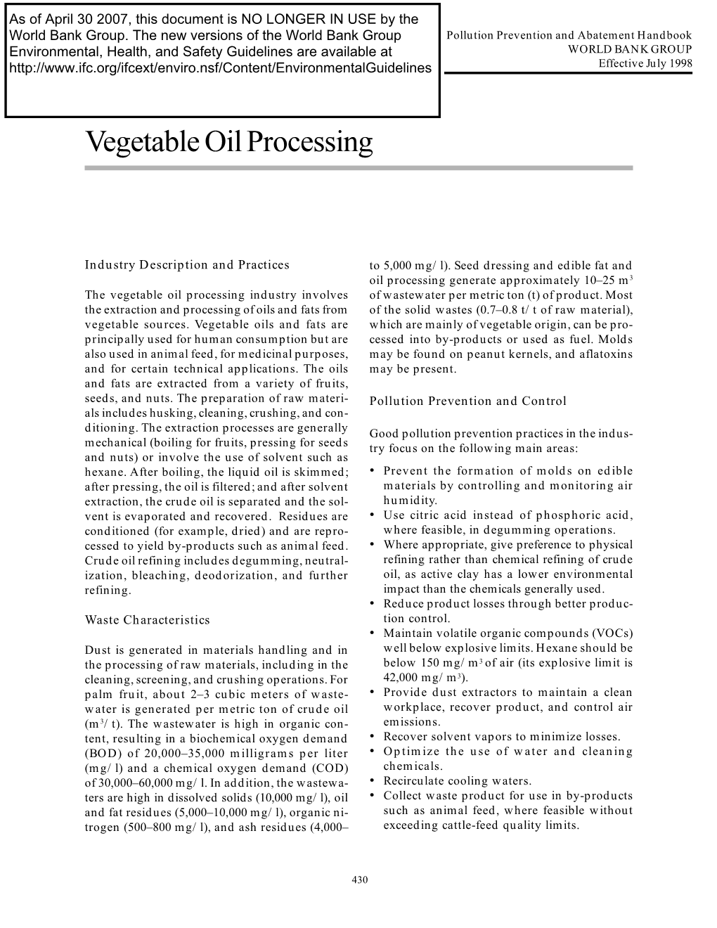 Vegetable Oil Processing