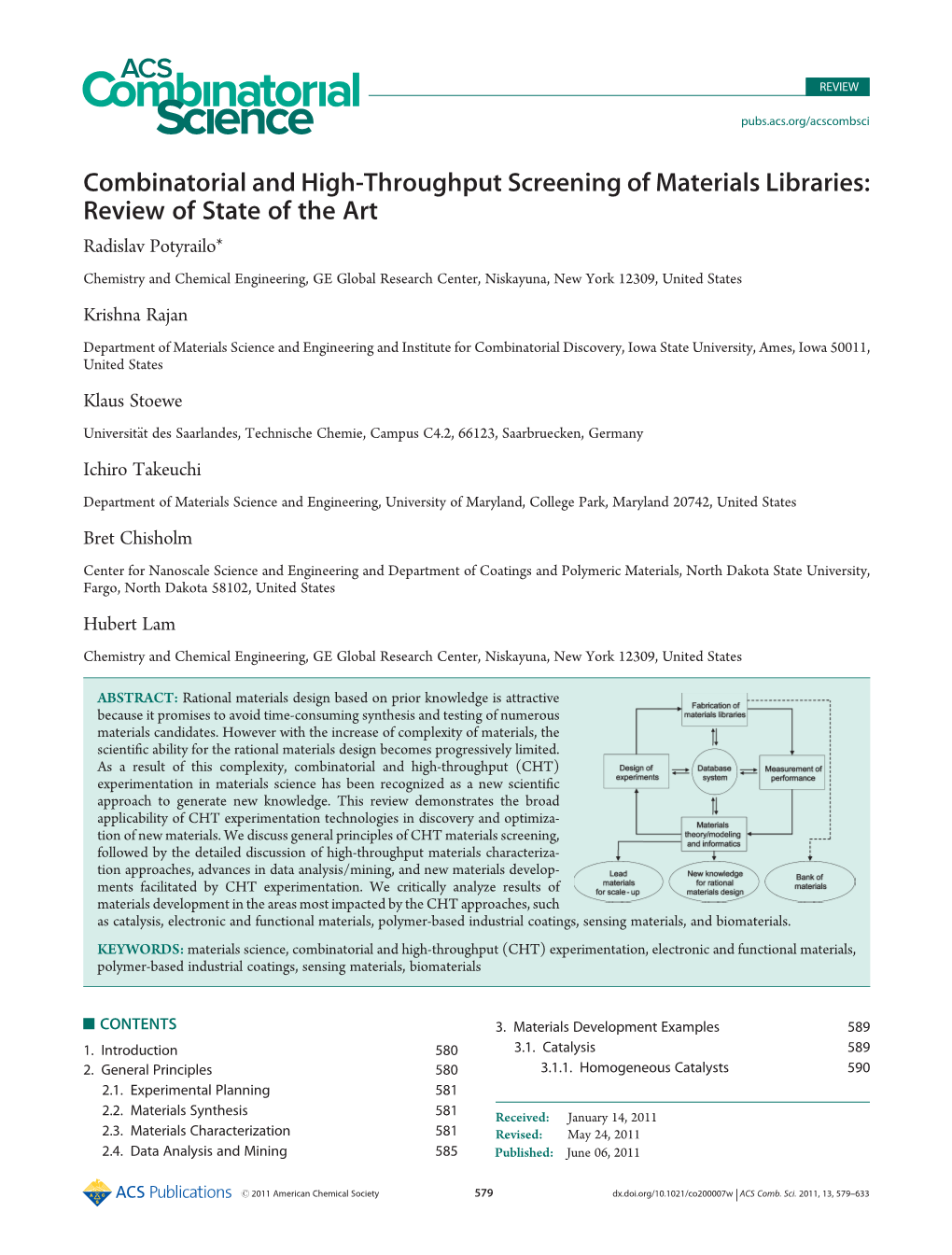 Combinatorial and High-Throughput Screening of Materials Libraries: Review of State of the Art Radislav Potyrailo*