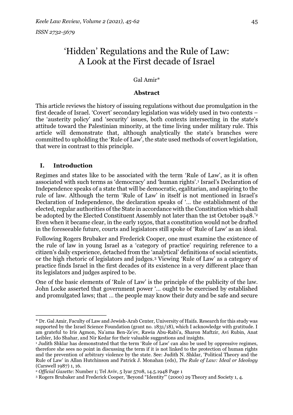 Regulations and the Rule of Law: a Look at the First Decade of Israel