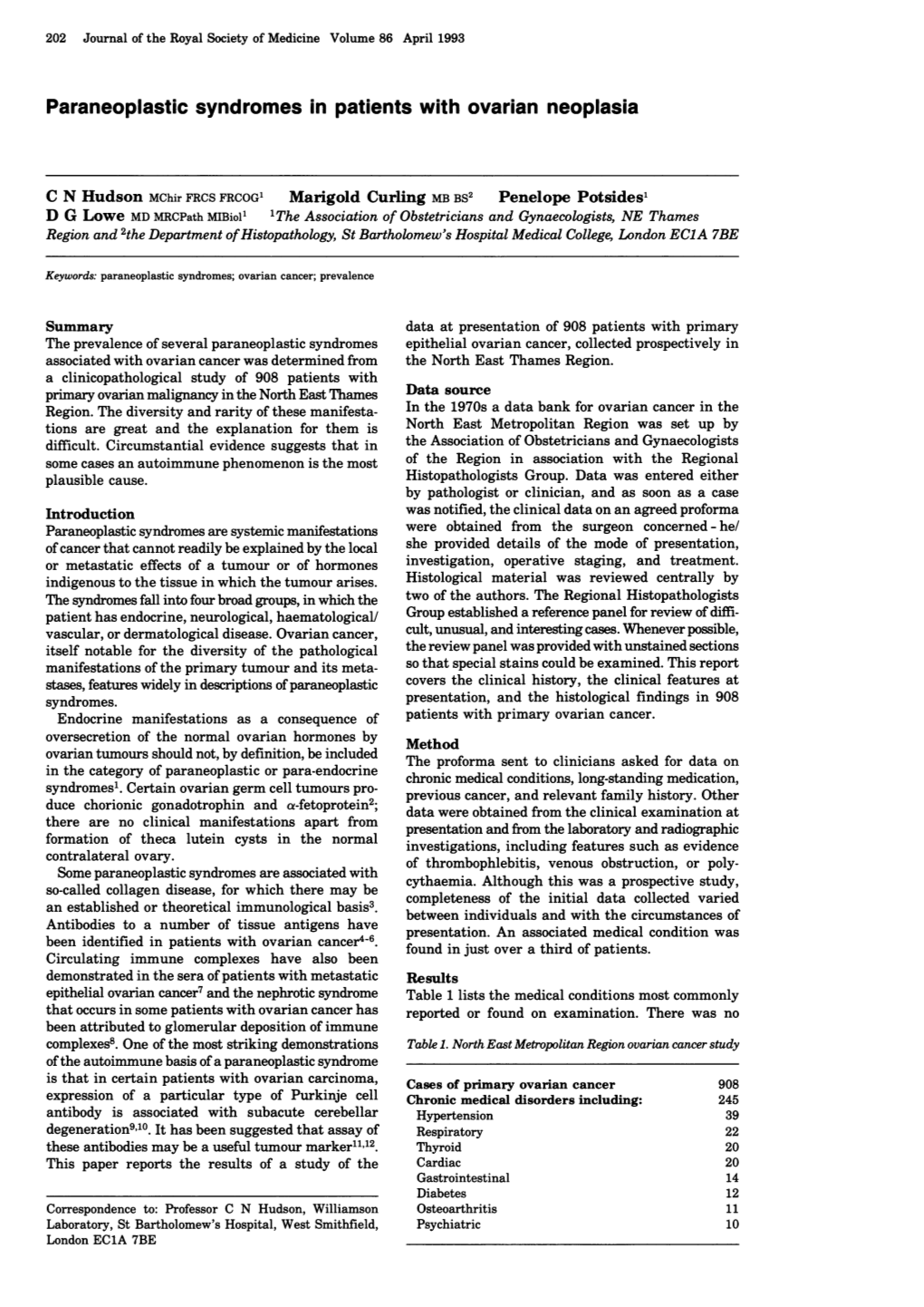 Paraneoplastic Syndromes in Patients with Ovarian Neoplasia