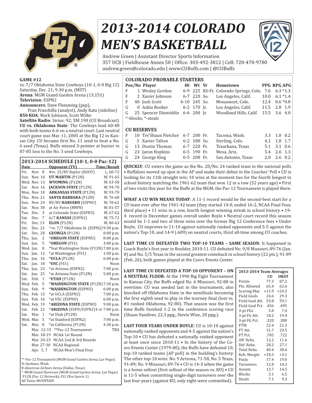 Colorado MBB Notes Vs. Oklahoma State FINAL