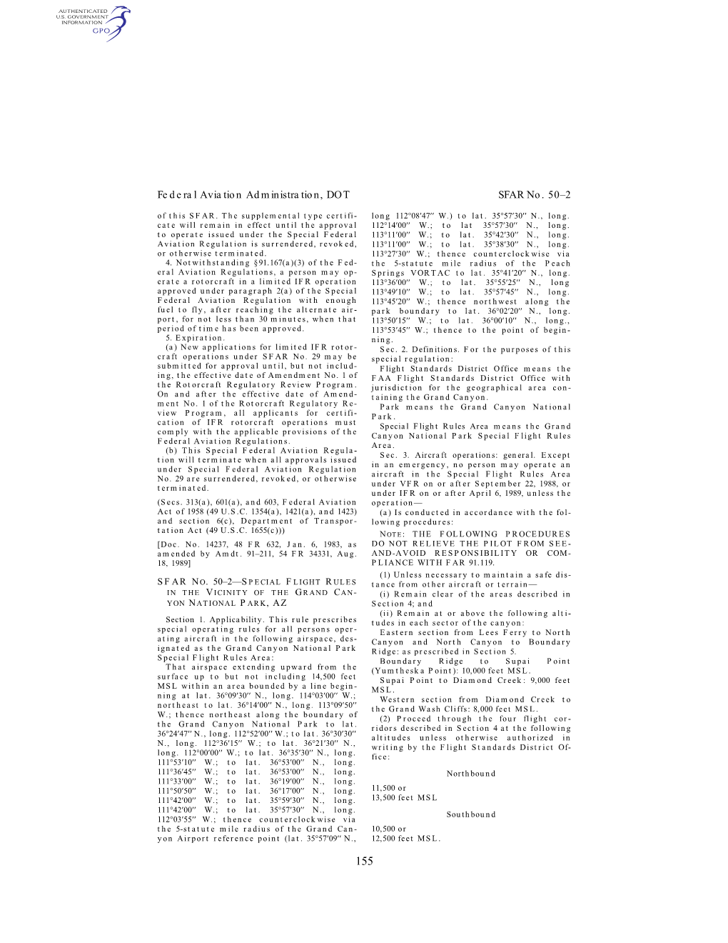 Federal Aviation Administration, DOT SFAR No. 50–2