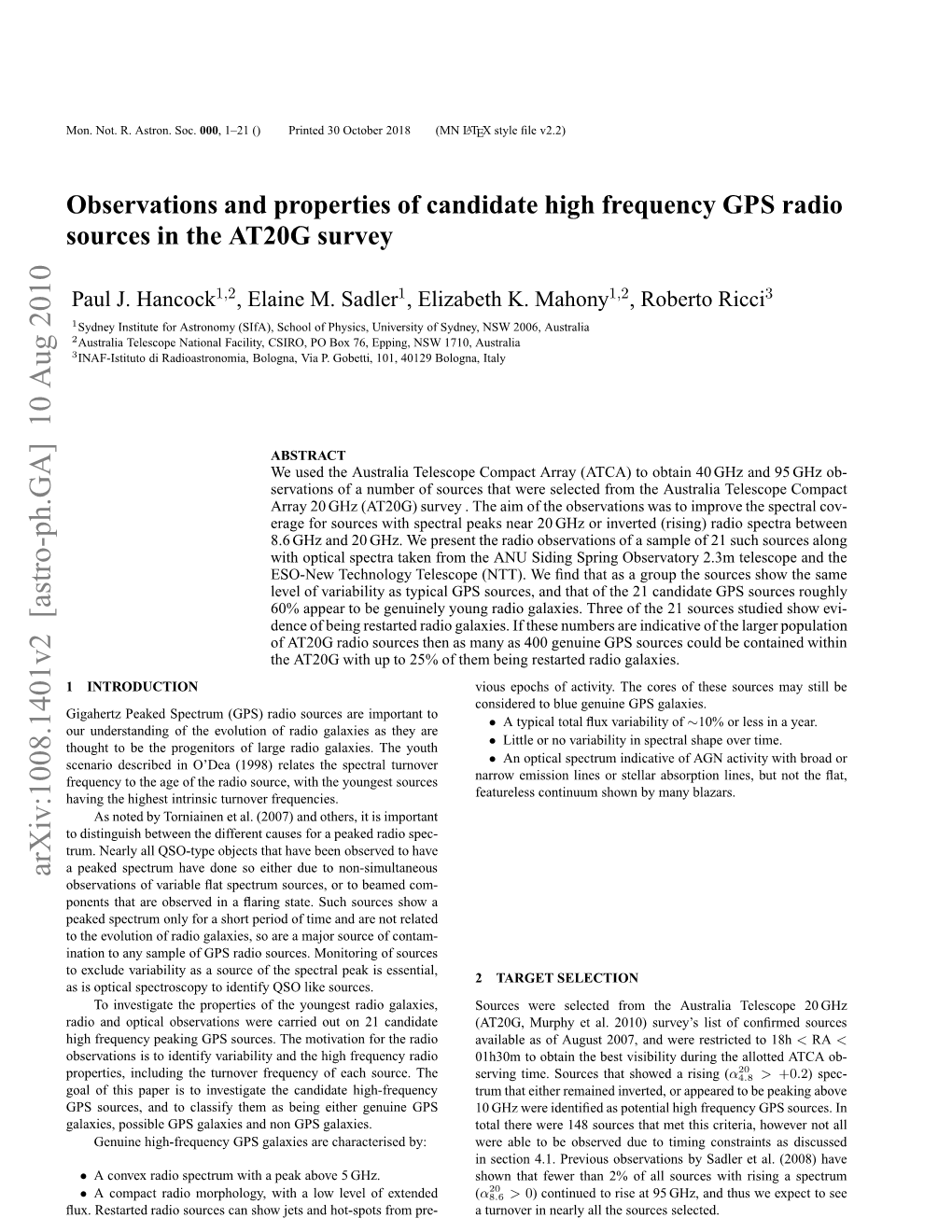 Observations and Properties of Candidate High Frequency GPS