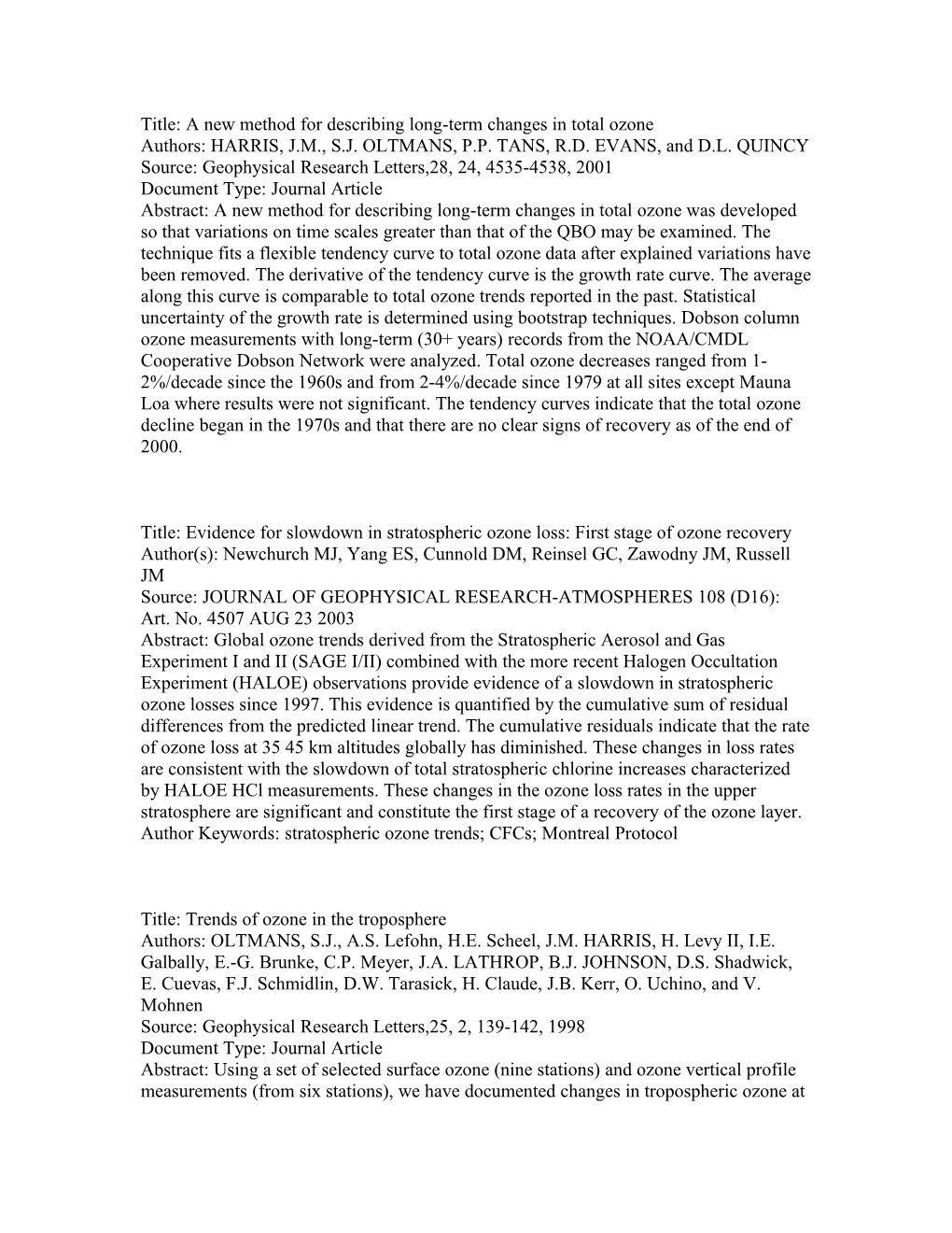 Title: Trends of Ozone in the Troposphere