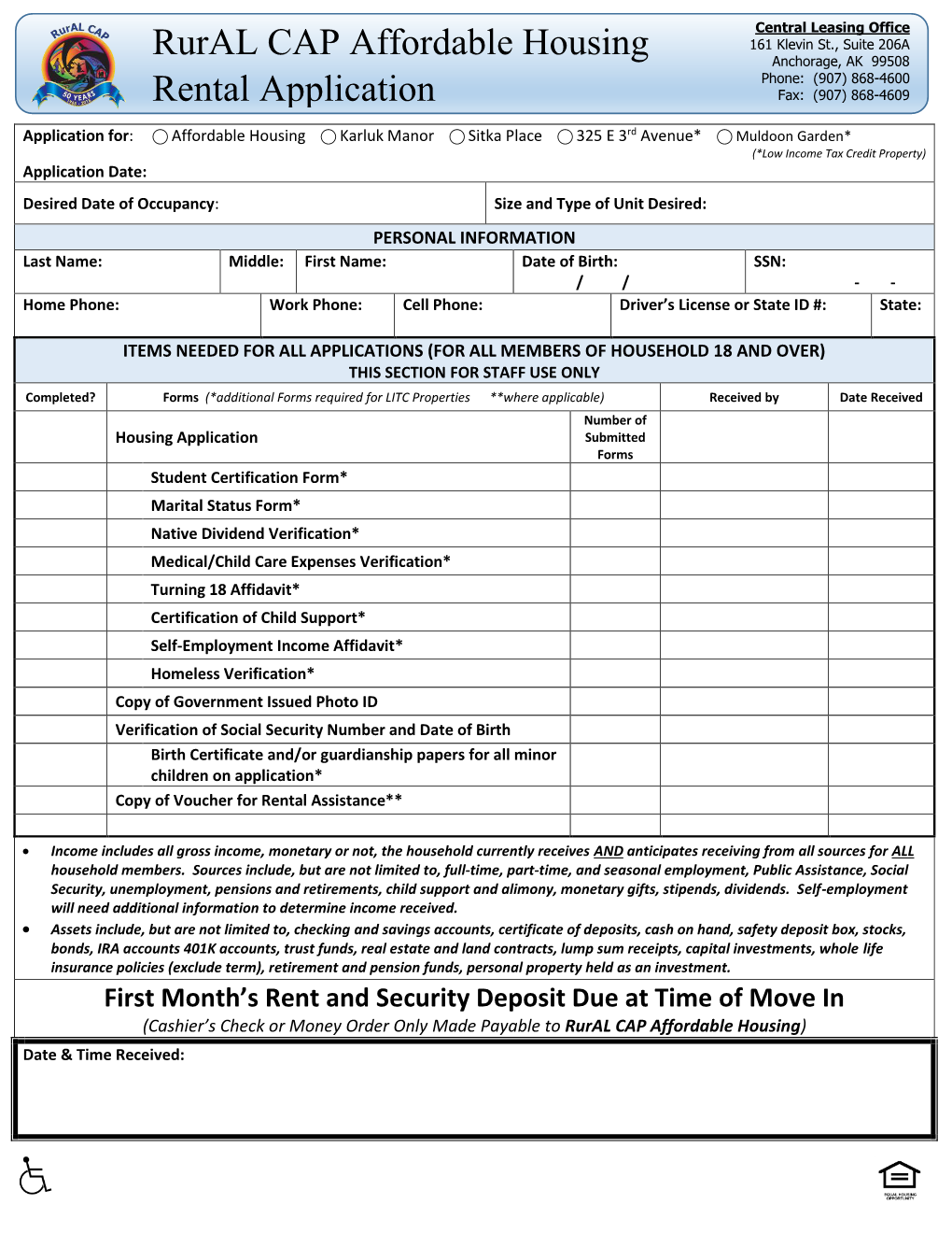 Rural CAP Affordable Housing Rental Application