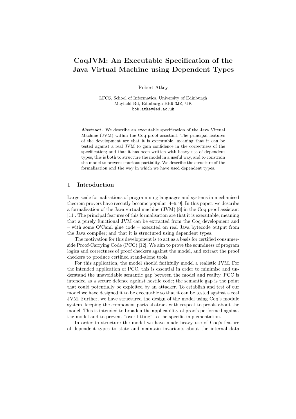 Coqjvm: an Executable Specification of the Java Virtual Machine Using