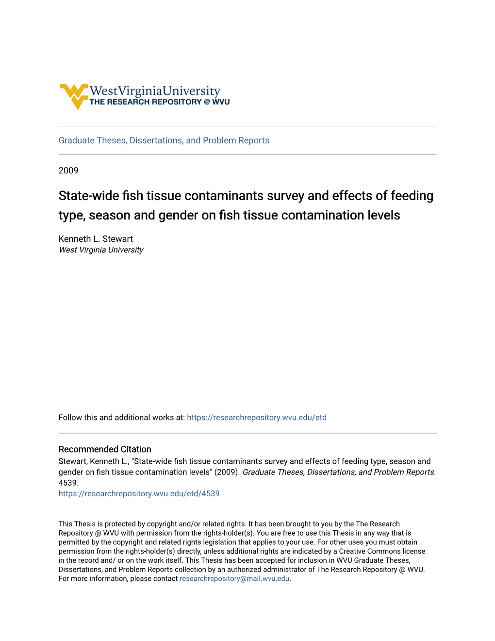 State-Wide Fish Tissue Contaminants Survey and Effects of Feeding Type, Season and Gender on Fish Tissue Contamination Levels