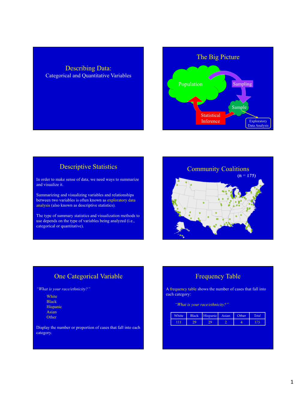 Describing Data: the Big Picture Descriptive Statistics Community