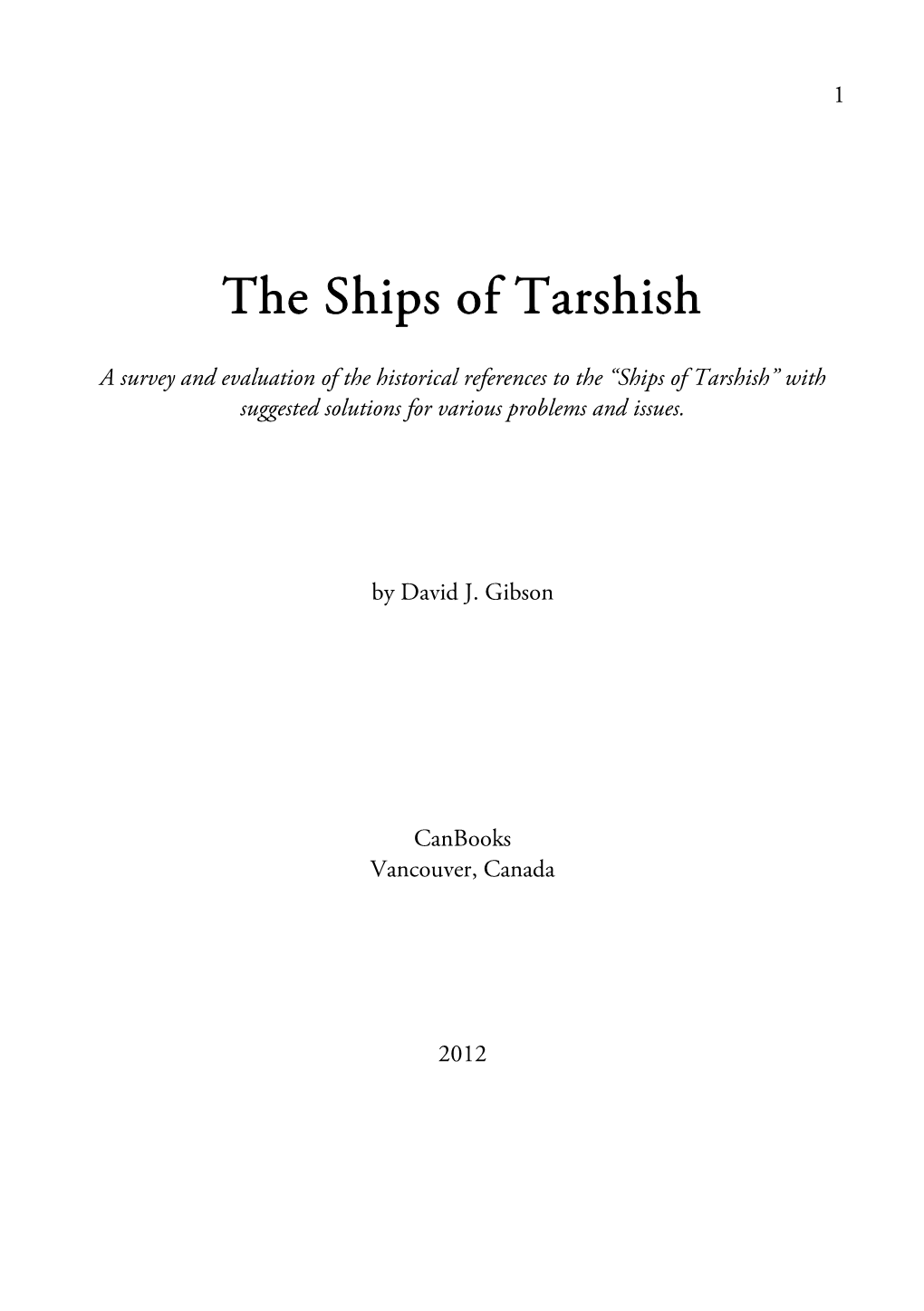 The Ships of Tarshish